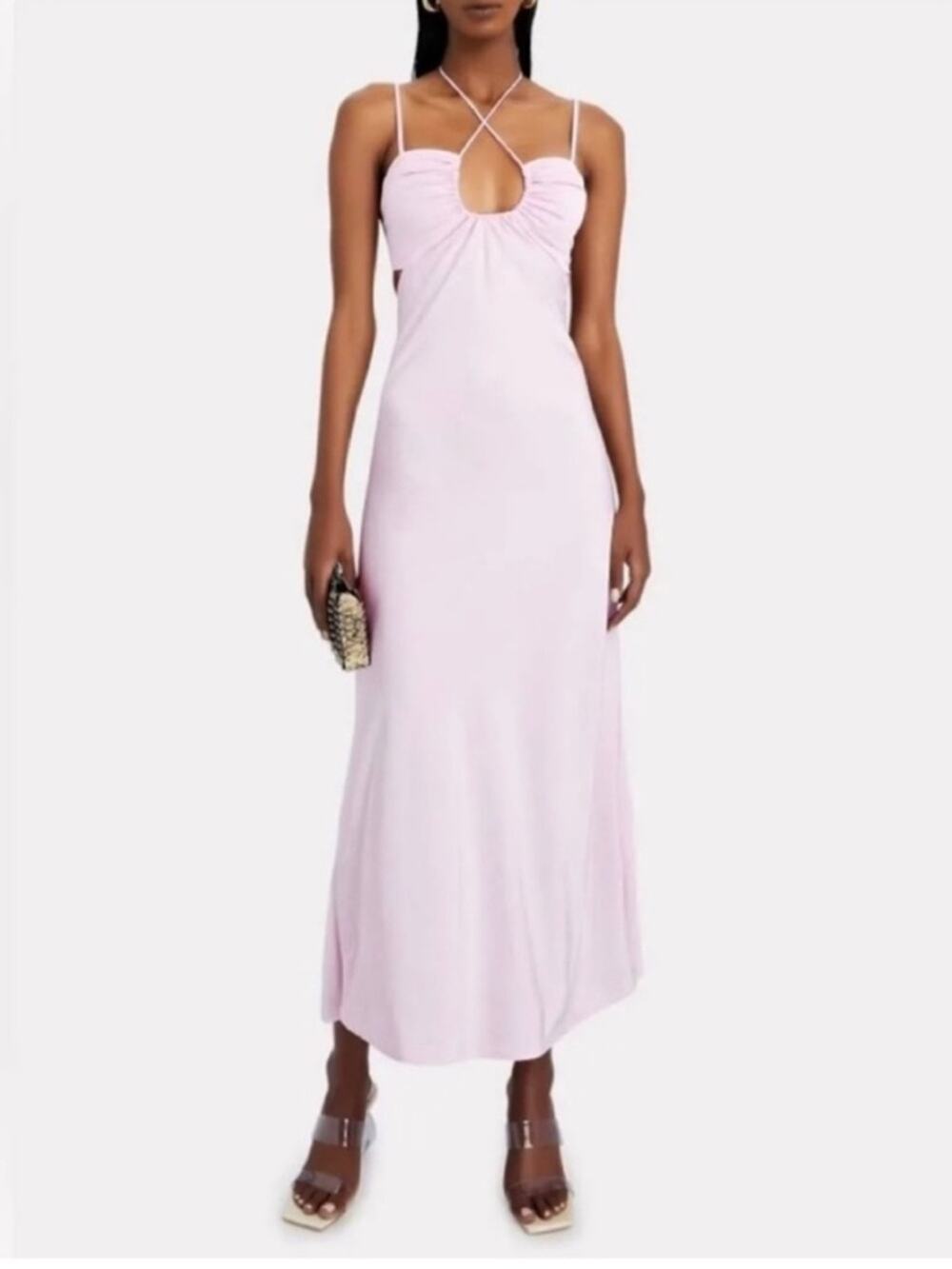 NWT A.L.C. Sienna halter neck satin cutout midi maxi dress in tuberose pink 10